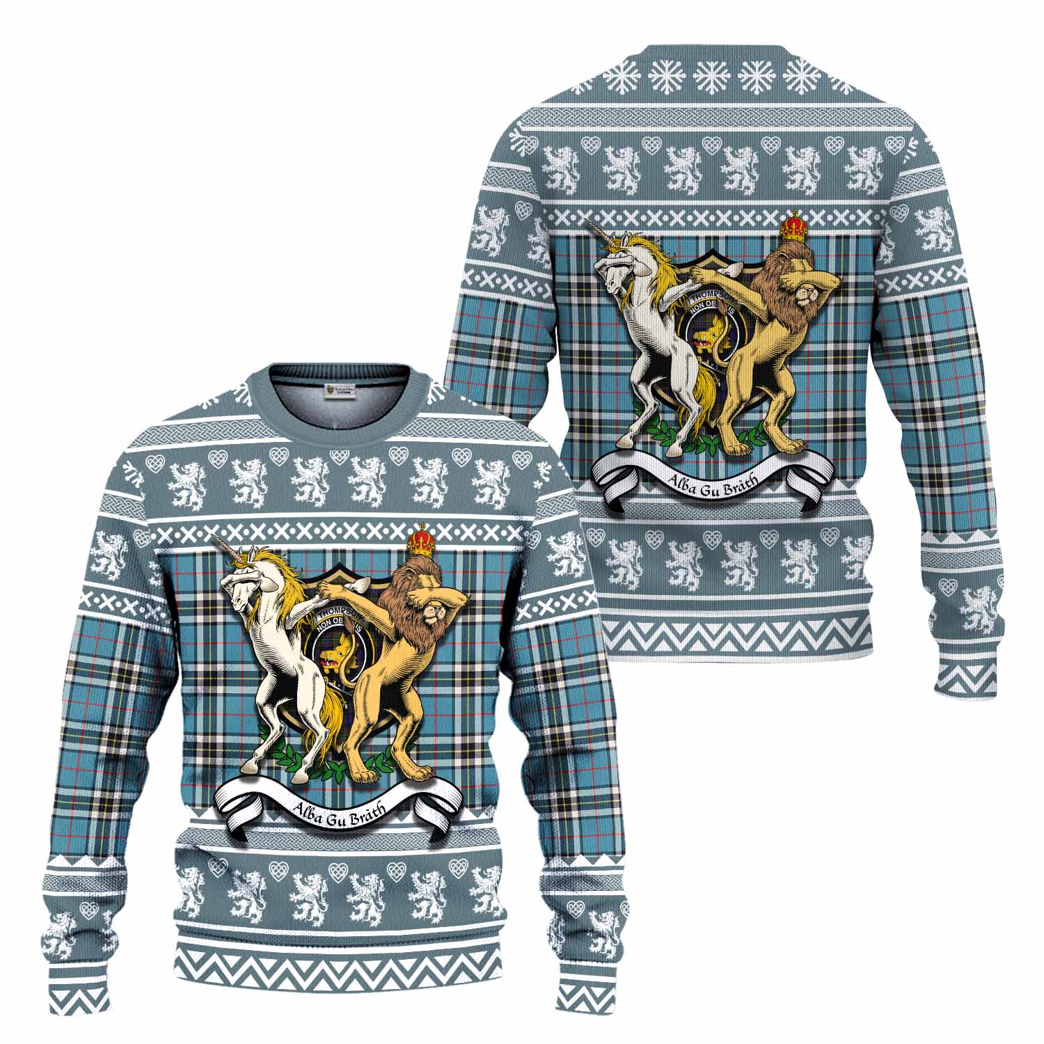 Thompson (Thomson) Clan Tartan Crest Christmas Ugly Sweater Coat of Arms Funny Style - Tartan Vibes Clothing