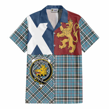 Thompson (Thomson) Crest Tartan Cotton Hawaiian Shirt with Lion Rampant Saltire Style - Tartan Vibes Clothing