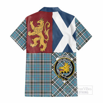 Thompson (Thomson) Crest Tartan Cotton Hawaiian Shirt with Lion Rampant Saltire Style - Tartan Vibes Clothing