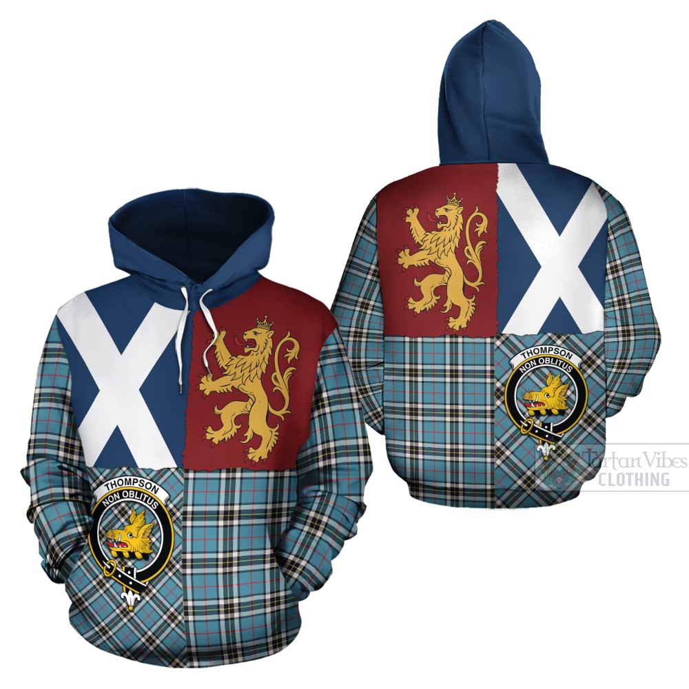 Thompson (Thomson) Crest Tartan Cotton Hoodie with Lion Rampant Saltire Style - Tartan Vibes Clothing