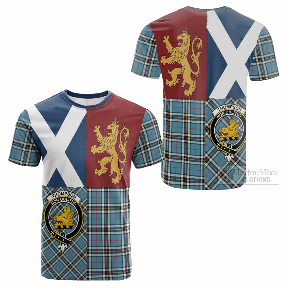Thompson (Thomson) Crest Tartan Cotton T-shirt with Lion Rampant Saltire Style - Tartan Vibes Clothing