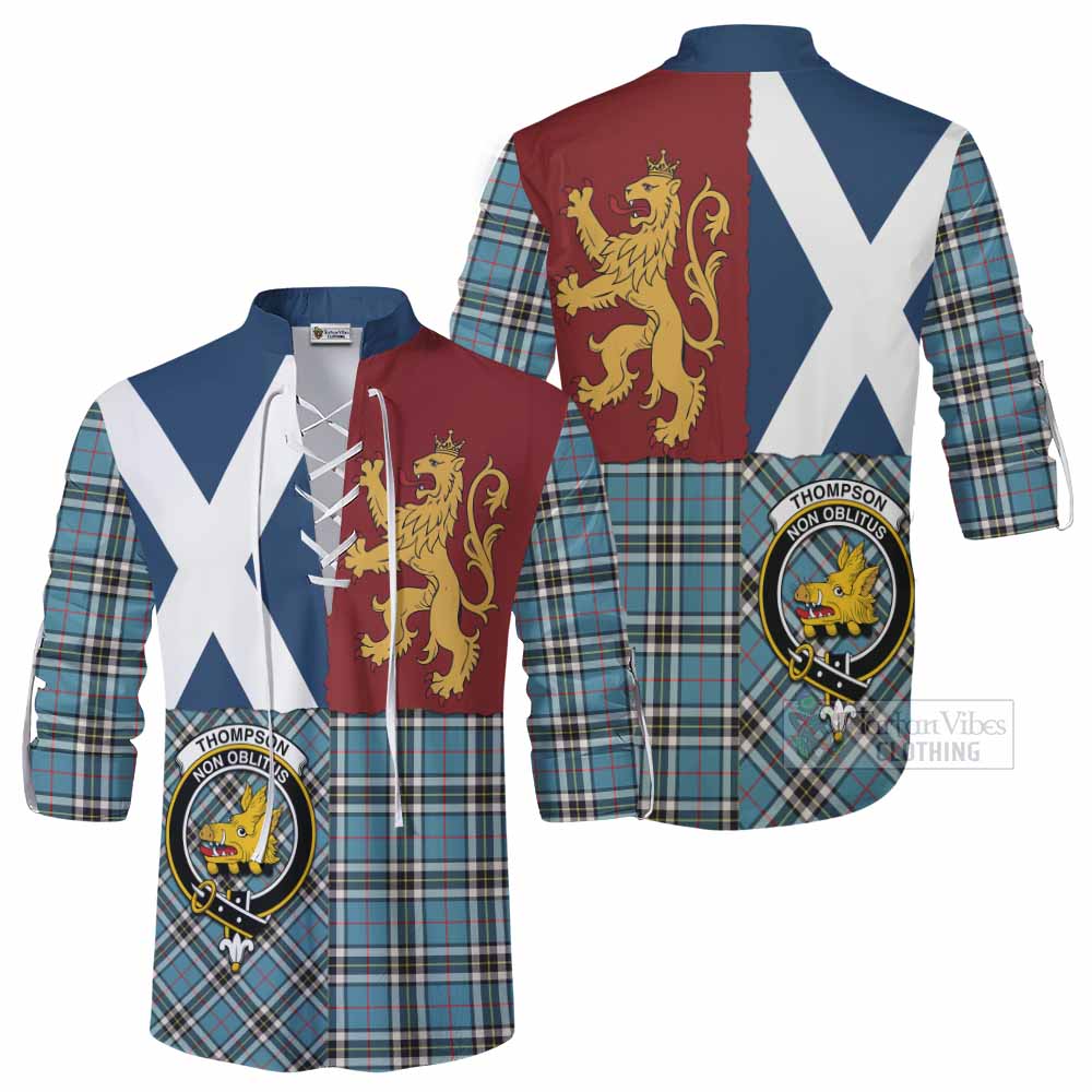Thompson (Thomson) Crest Tartan Ghillie Shirt with Lion Rampant Saltire Style - Tartan Vibes Clothing