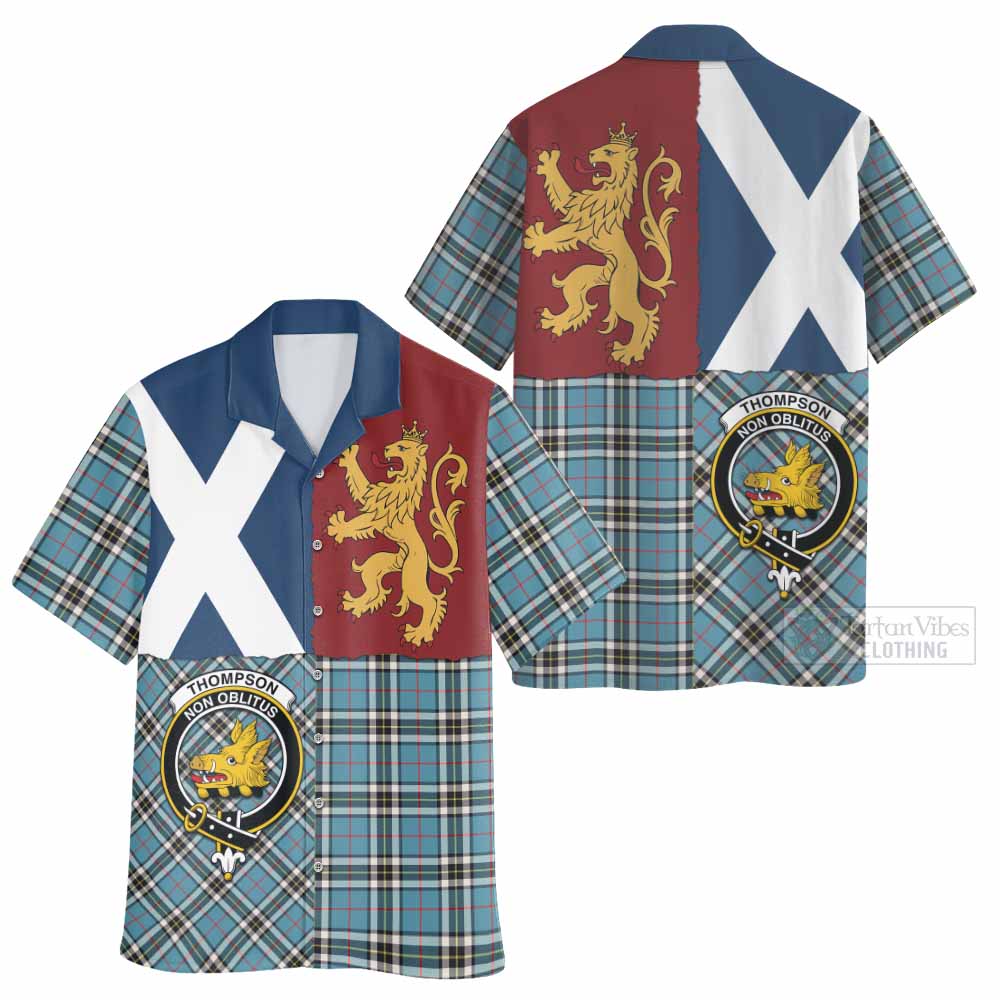 Thompson (Thomson) Crest Tartan Hawaiian Shirt with Lion Rampant Saltire Style