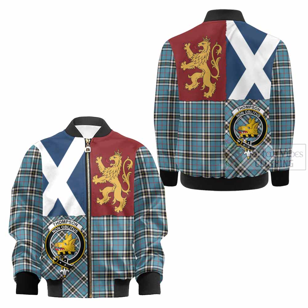 Thompson (Thomson) Crest Tartan Kid Bomber Jacket with Lion Rampant Saltire Style - Tartan Vibes Clothing