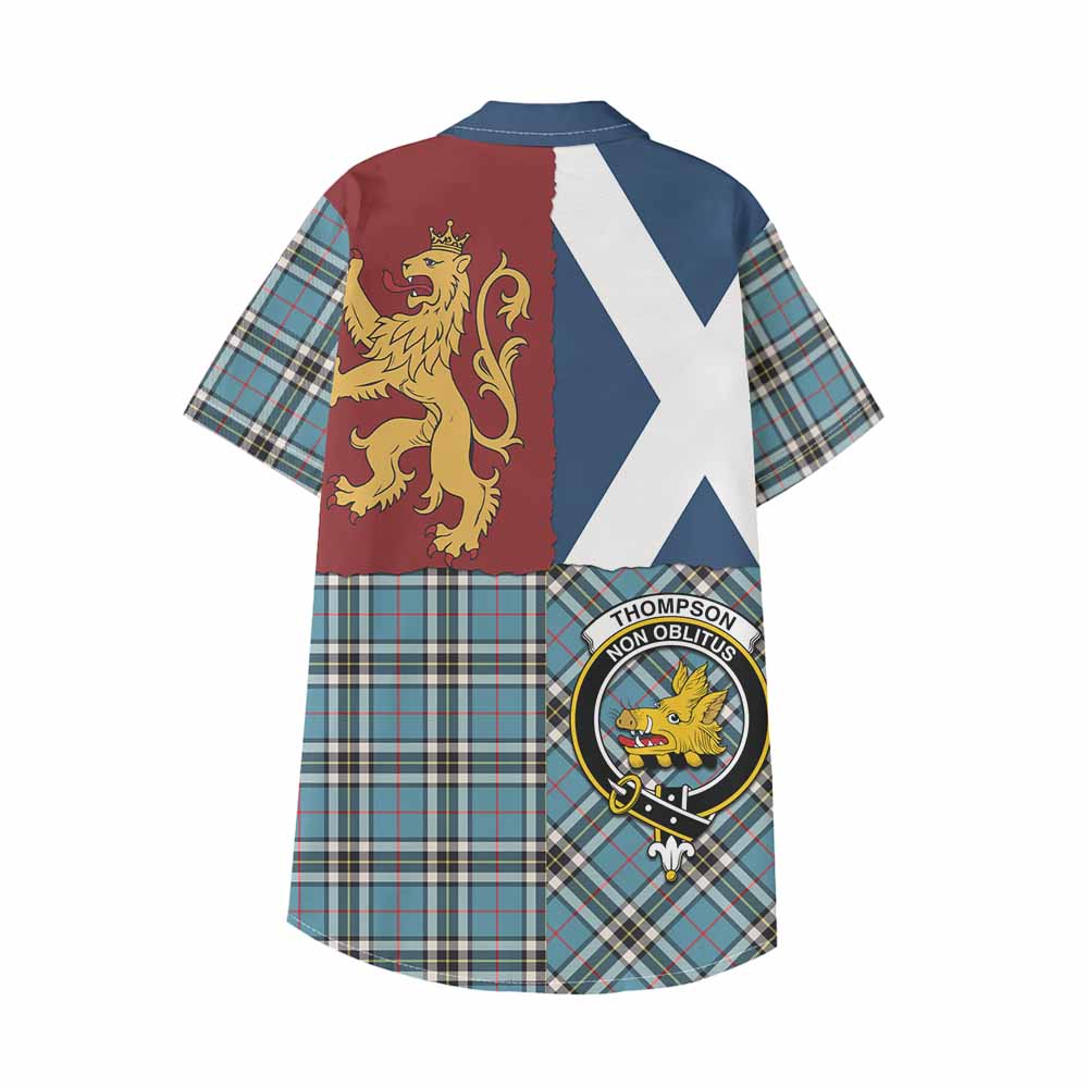 Thompson (Thomson) Crest Tartan Kid Hawaiian Shirt with Lion Rampant Saltire Style - Tartan Vibes Clothing