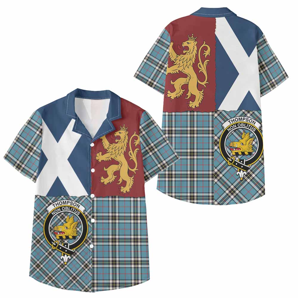 Thompson (Thomson) Crest Tartan Kid Hawaiian Shirt with Lion Rampant Saltire Style - Tartan Vibes Clothing