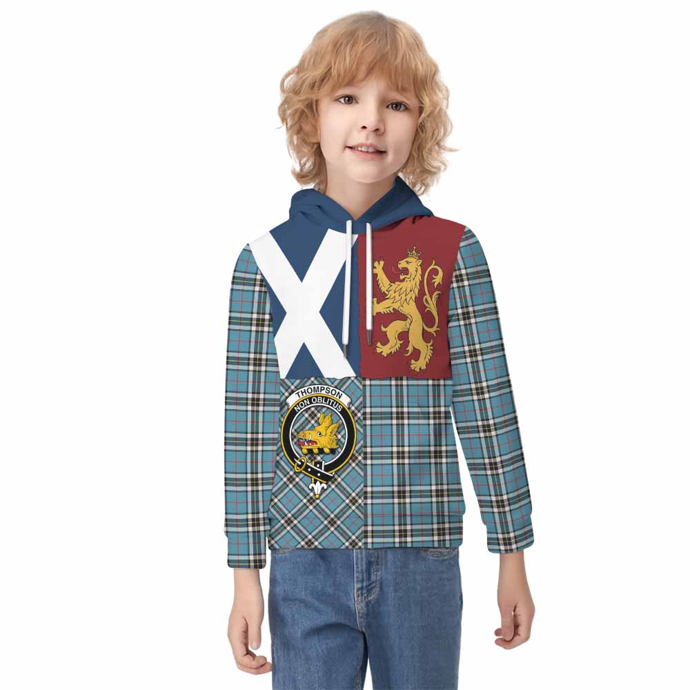 Thompson (Thomson) Crest Tartan Kid Hoodie with Lion Rampant Saltire Style - Tartan Vibes Clothing