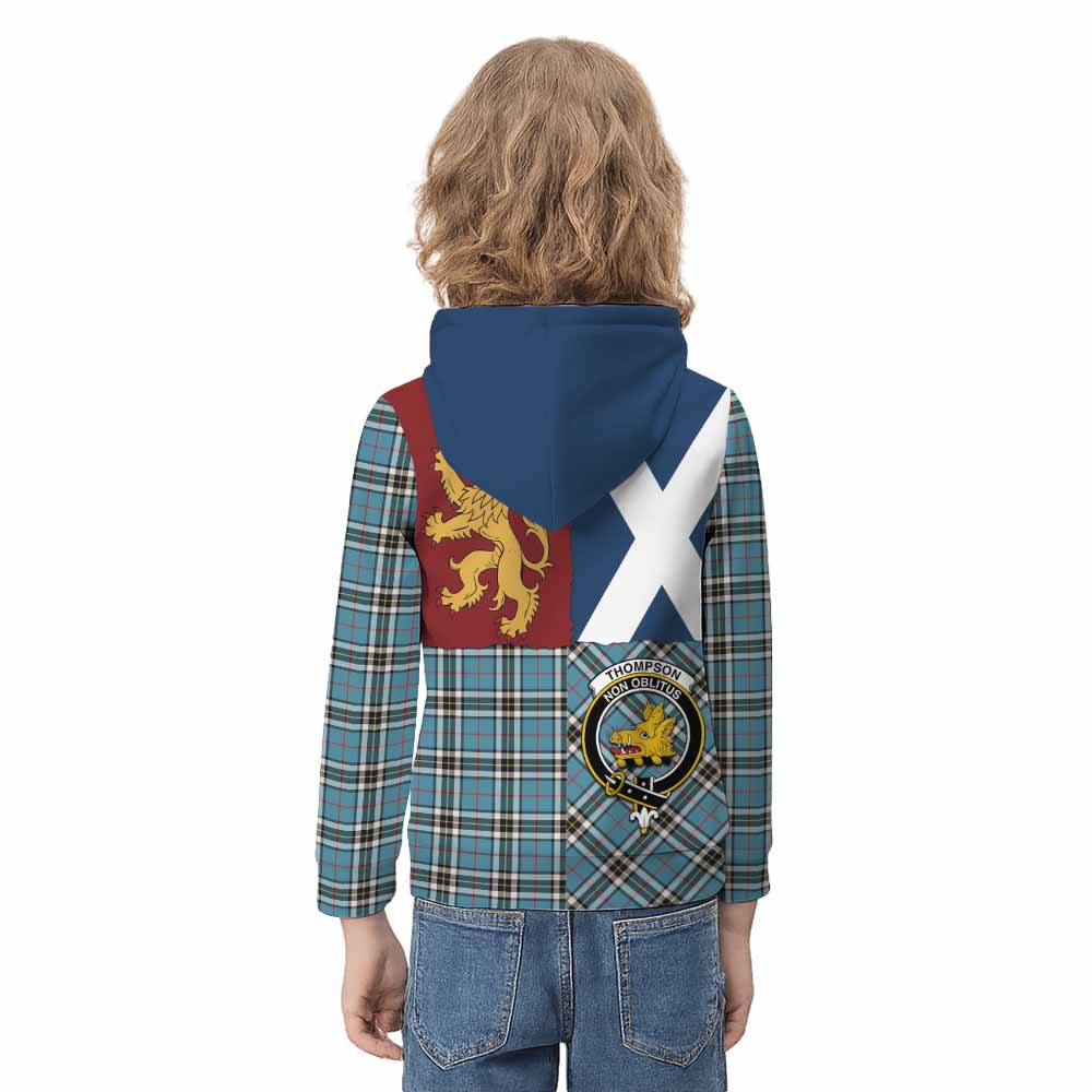 Thompson (Thomson) Crest Tartan Kid Hoodie with Lion Rampant Saltire Style - Tartan Vibes Clothing
