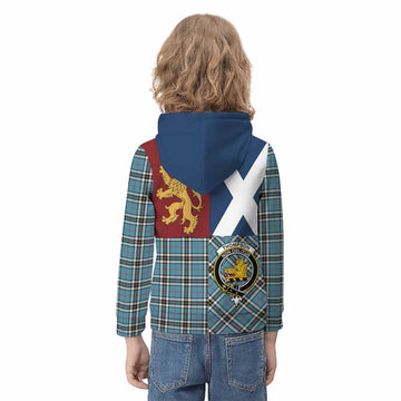 Thompson (Thomson) Crest Tartan Kid Hoodie with Lion Rampant Saltire Style - Tartan Vibes Clothing