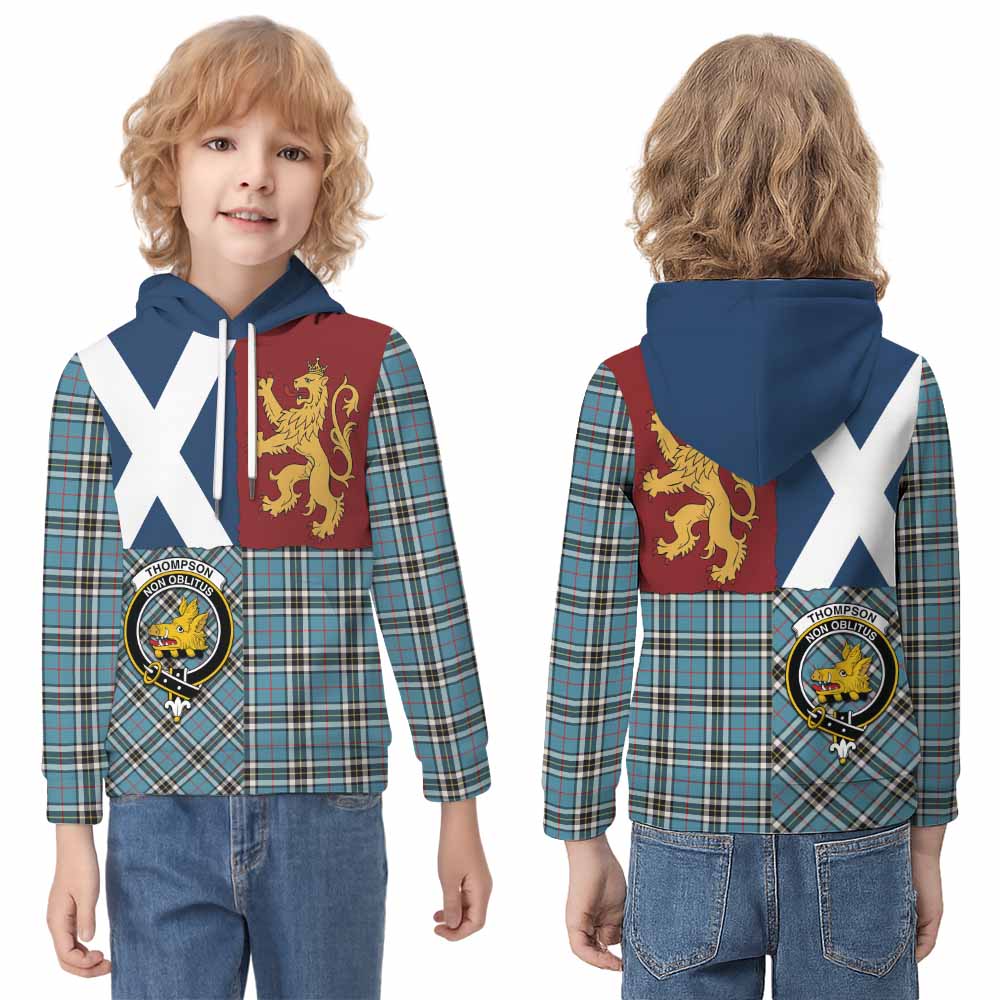 Thompson (Thomson) Crest Tartan Kid Hoodie with Lion Rampant Saltire Style - Tartan Vibes Clothing