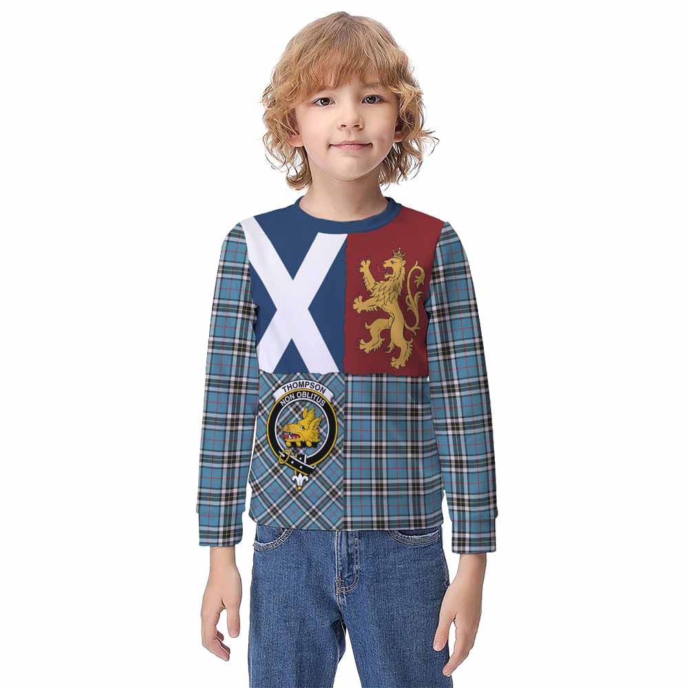 Thompson (Thomson) Crest Tartan Kid Knitted Sweatshirt with Lion Rampant Saltire Style - Tartan Vibes Clothing