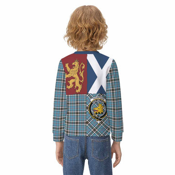 Thompson (Thomson) Crest Tartan Kid Knitted Sweatshirt with Lion Rampant Saltire Style - Tartan Vibes Clothing