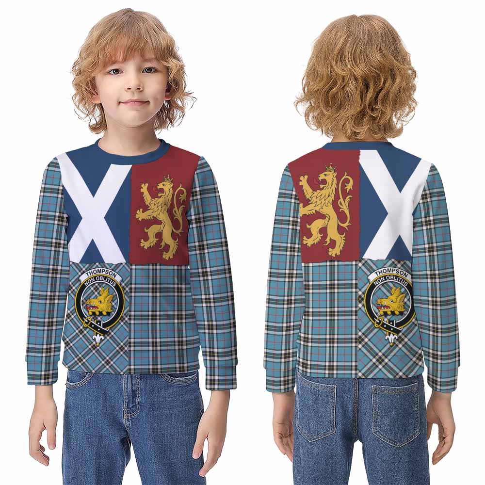 Thompson (Thomson) Crest Tartan Kid Knitted Sweatshirt with Lion Rampant Saltire Style - Tartan Vibes Clothing