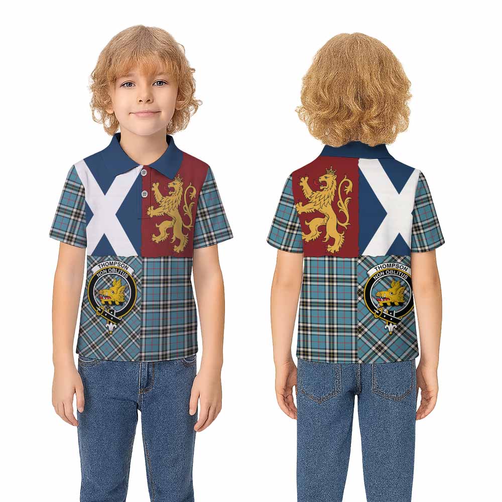 Thompson (Thomson) Crest Tartan Kid Polo Shirt with Lion Rampant Saltire Style - Tartan Vibes Clothing