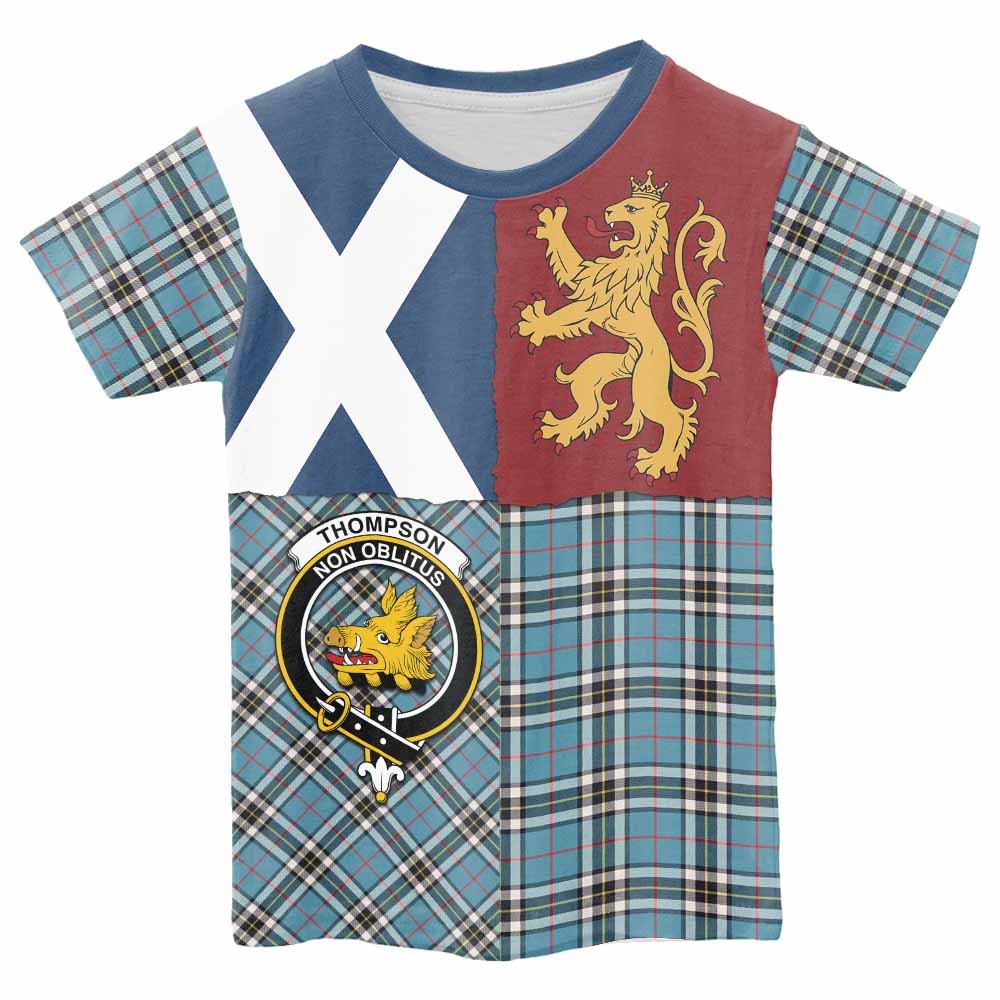 Thompson (Thomson) Crest Tartan Kid T-shirt with Lion Rampant Saltire Style - Tartan Vibes Clothing