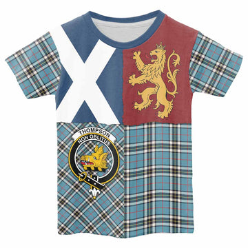 Thompson (Thomson) Crest Tartan Kid T-shirt with Lion Rampant Saltire Style - Tartan Vibes Clothing