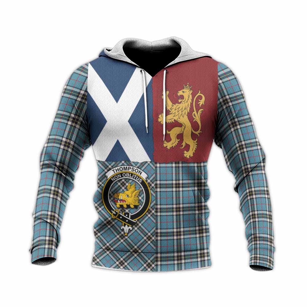Thompson (Thomson) Crest Tartan Knitted Hoodie with Lion Rampant Saltire Style