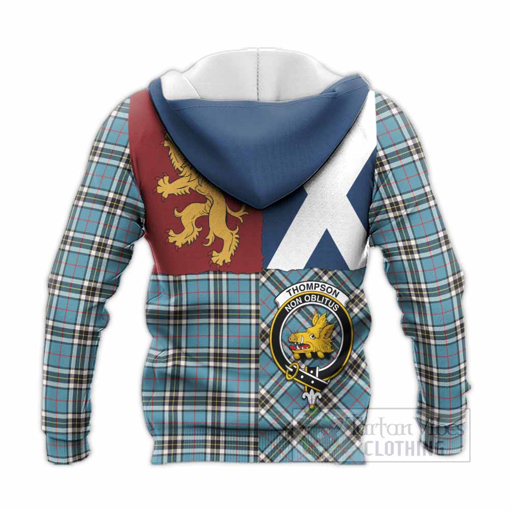 Thompson (Thomson) Crest Tartan Knitted Hoodie with Lion Rampant Saltire Style