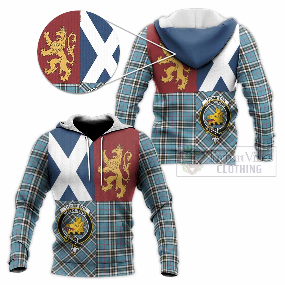 Thompson (Thomson) Crest Tartan Knitted Hoodie with Lion Rampant Saltire Style