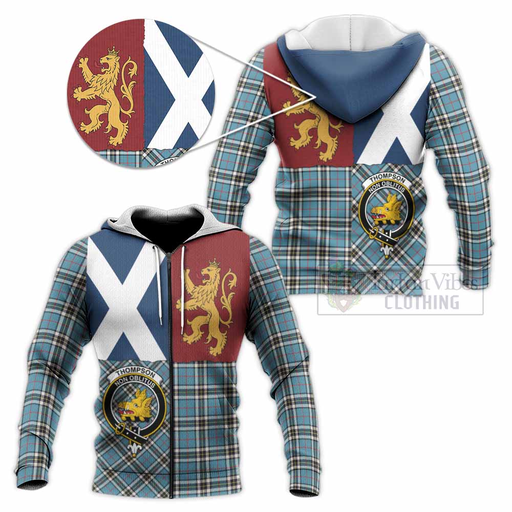 Thompson (Thomson) Crest Tartan Knitted Hoodie with Lion Rampant Saltire Style