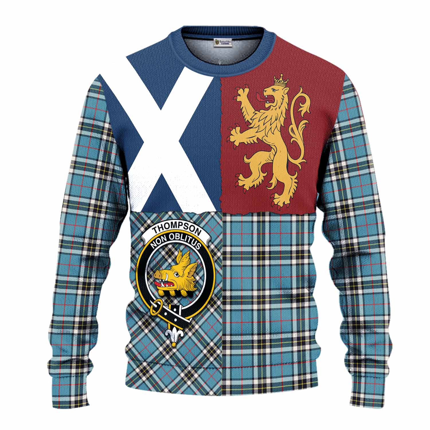Thompson (Thomson) Crest Tartan Knitted Sweater with Lion Rampant Saltire Style
