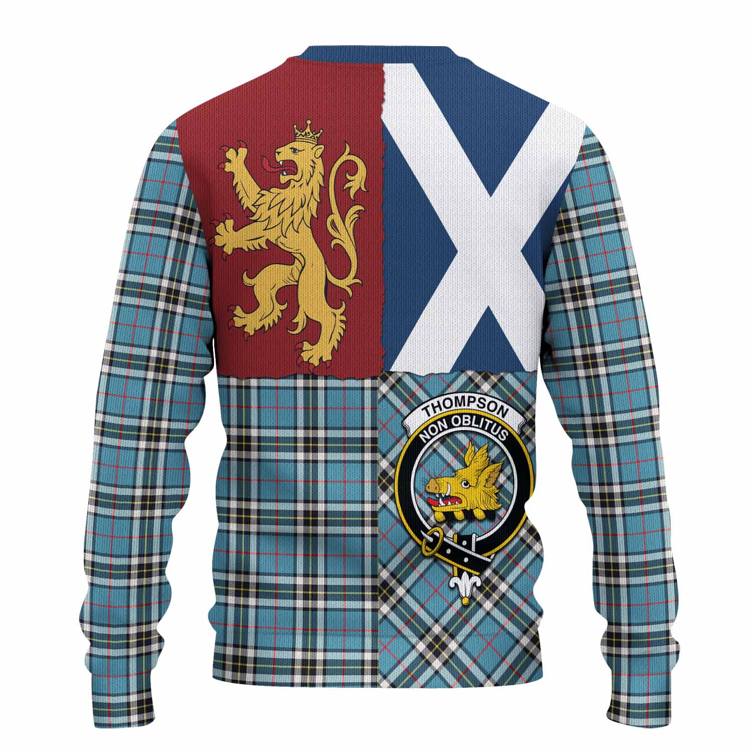 Thompson (Thomson) Crest Tartan Knitted Sweater with Lion Rampant Saltire Style