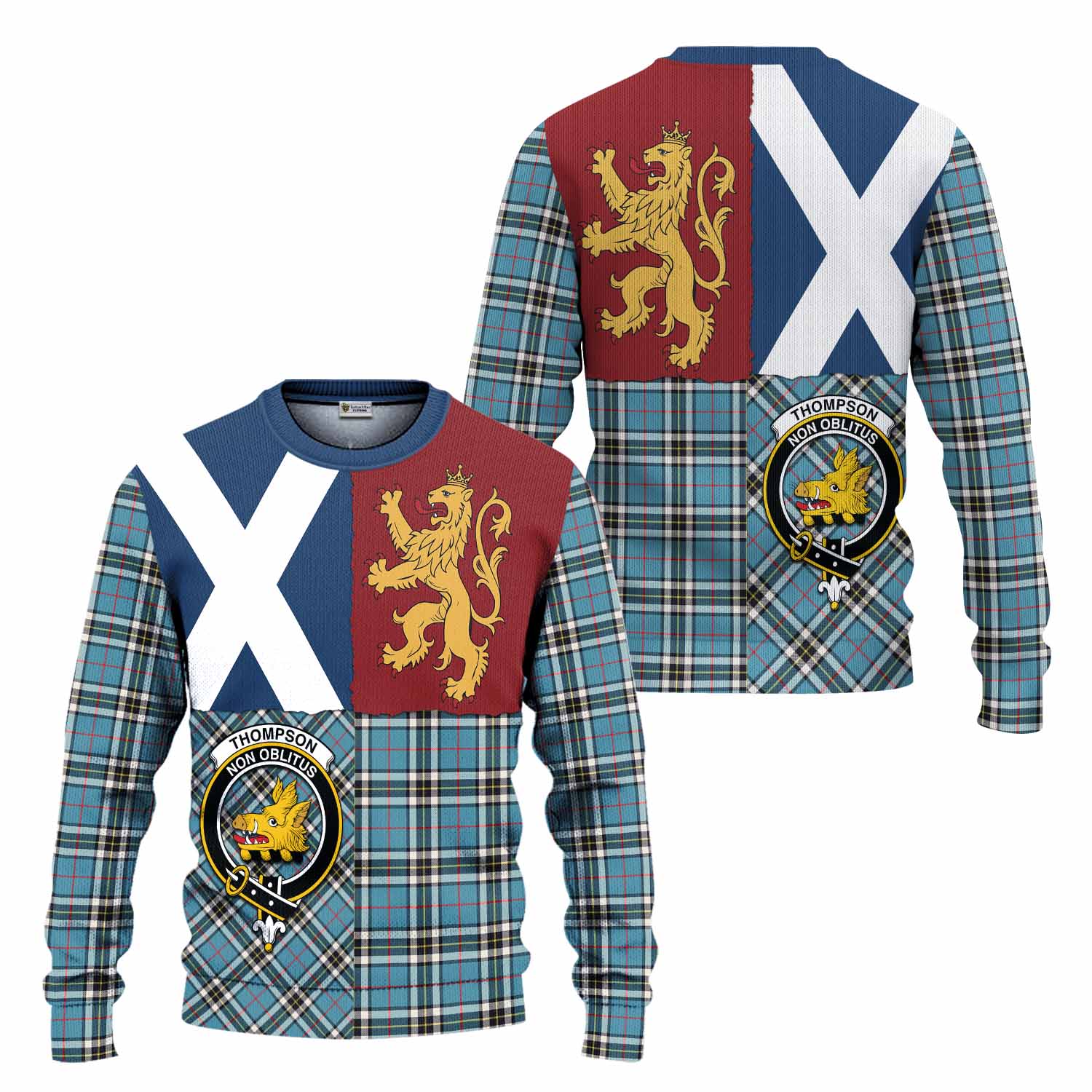 Thompson (Thomson) Crest Tartan Knitted Sweater with Lion Rampant Saltire Style