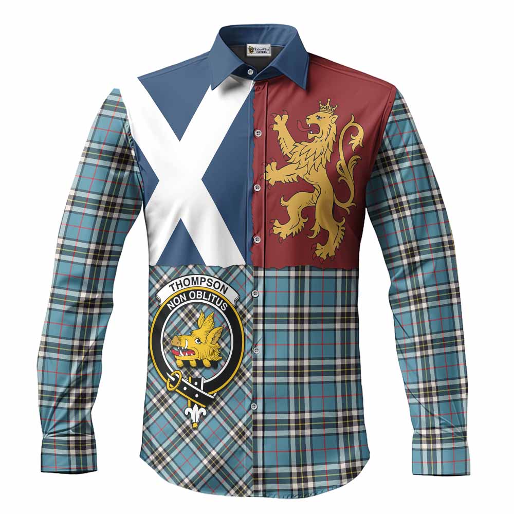 Thompson (Thomson) Crest Tartan Long Sleeve Button Shirts with Lion Rampant Saltire Style