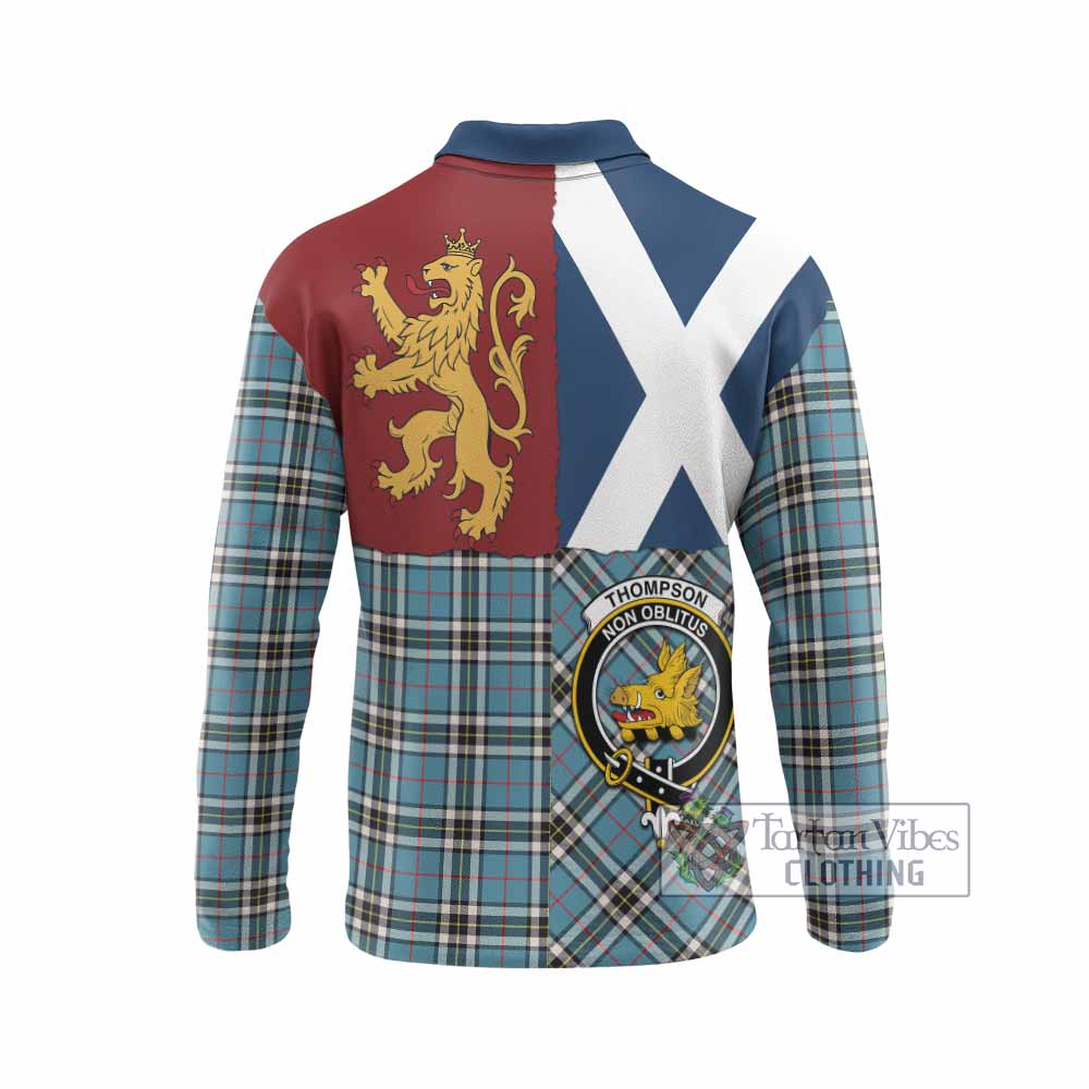 Thompson (Thomson) Crest Tartan Long Sleeve Polo Shirt with Lion Rampant Saltire Style