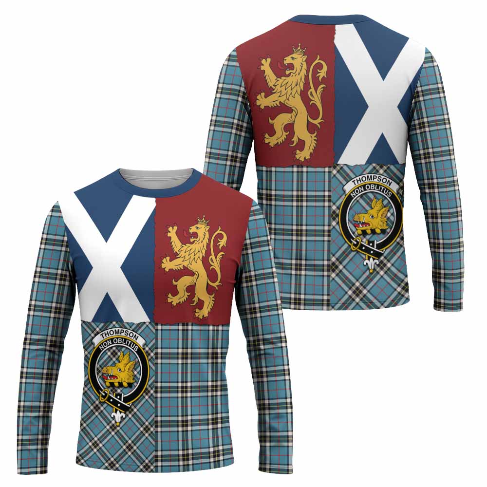 Thompson (Thomson) Crest Tartan Long Sleeve T-Shirt with Lion Rampant Saltire Style