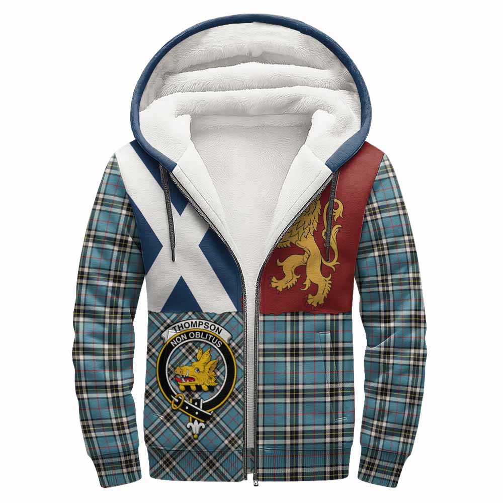 Thompson (Thomson) Crest Tartan Sherpa Hoodie with Lion Rampant Saltire Style