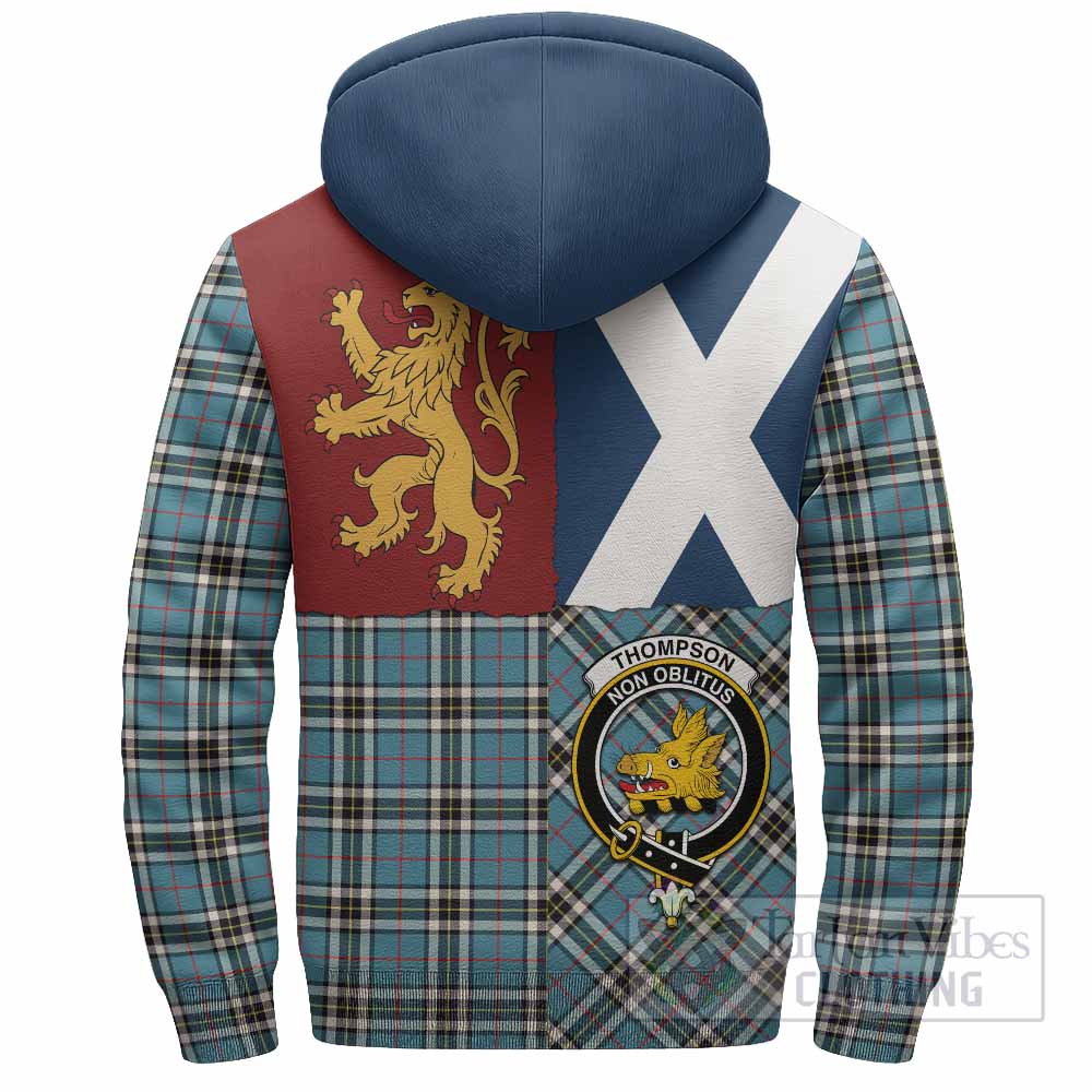 Thompson (Thomson) Crest Tartan Sherpa Hoodie with Lion Rampant Saltire Style