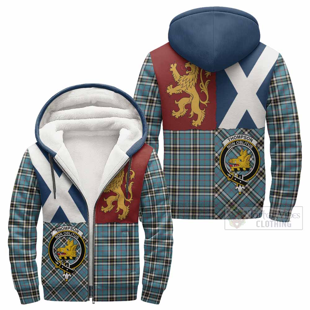 Thompson (Thomson) Crest Tartan Sherpa Hoodie with Lion Rampant Saltire Style