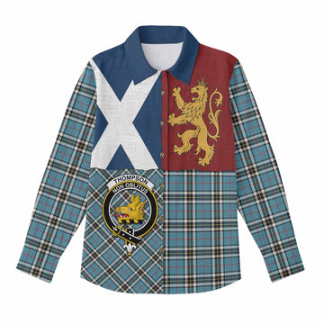 Thompson (Thomson) Crest Tartan Women Casual Shirt with Lion Rampant Saltire Style