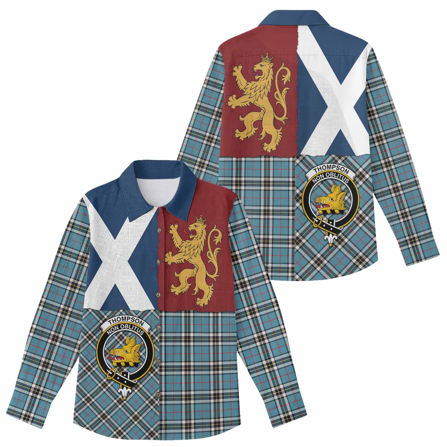 Thompson (Thomson) Crest Tartan Women Casual Shirt with Lion Rampant Saltire Style
