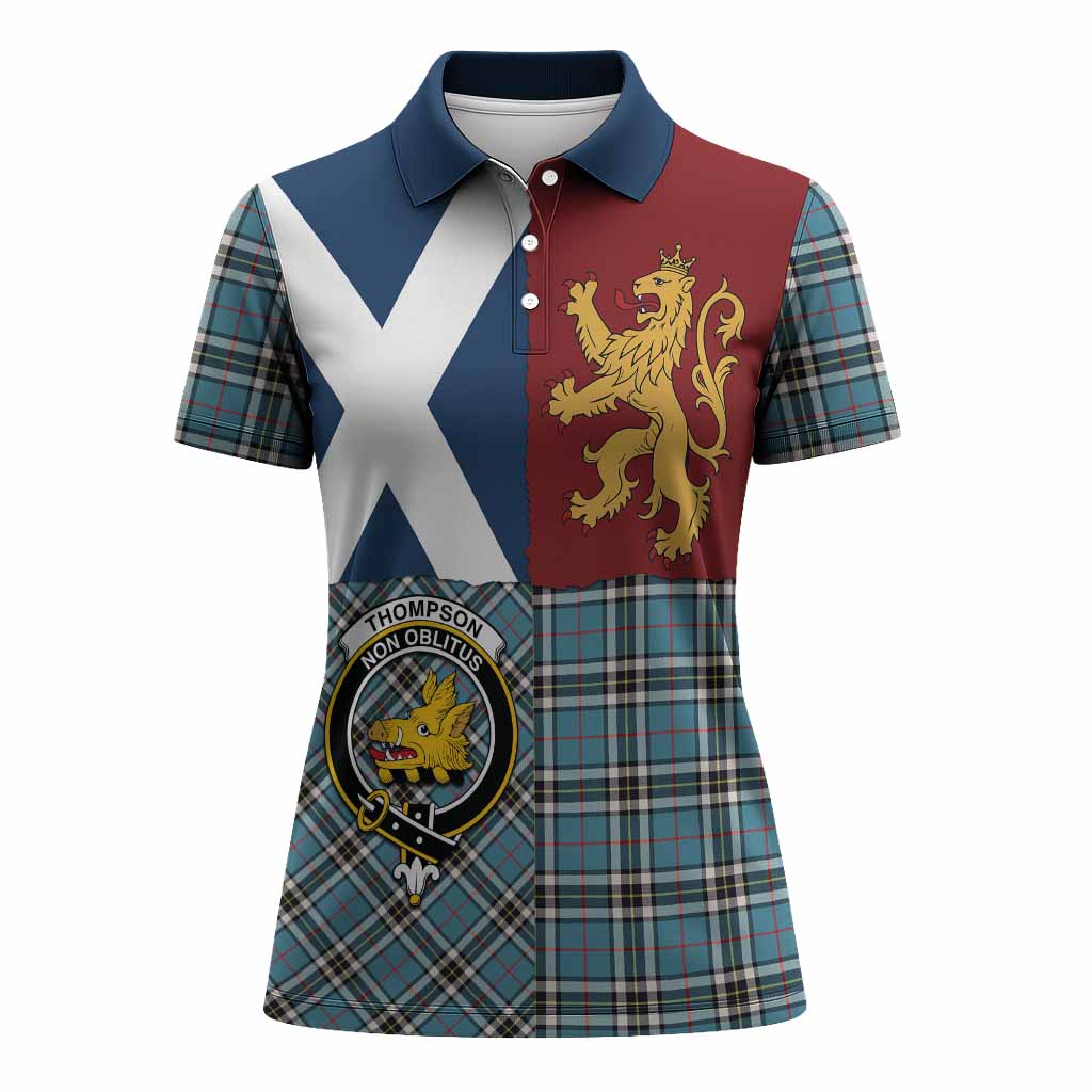 Thompson (Thomson) Crest Tartan Women Polo Shirt with Lion Rampant Saltire Style