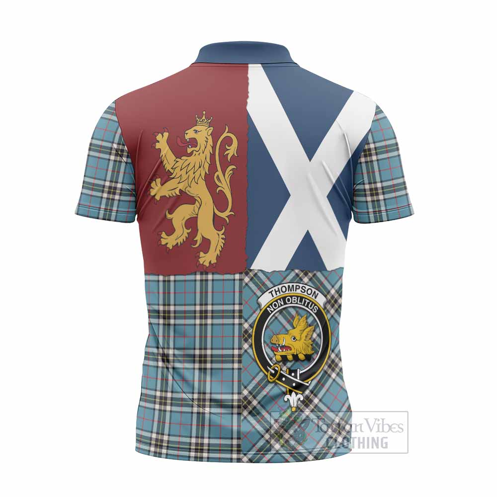 Thompson (Thomson) Crest Tartan Zipper Polo Shirt with Lion Rampant Saltire Style