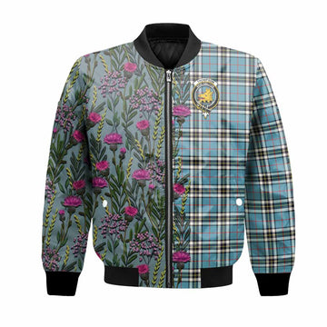 Thompson (Thomson) Family Crest Tartan Bomber Jacket Scottish Thistle Flower Pattern Half Style - Tartan Vibes Clothing
