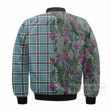 Thompson (Thomson) Family Crest Tartan Bomber Jacket Scottish Thistle Flower Pattern Half Style - Tartan Vibes Clothing