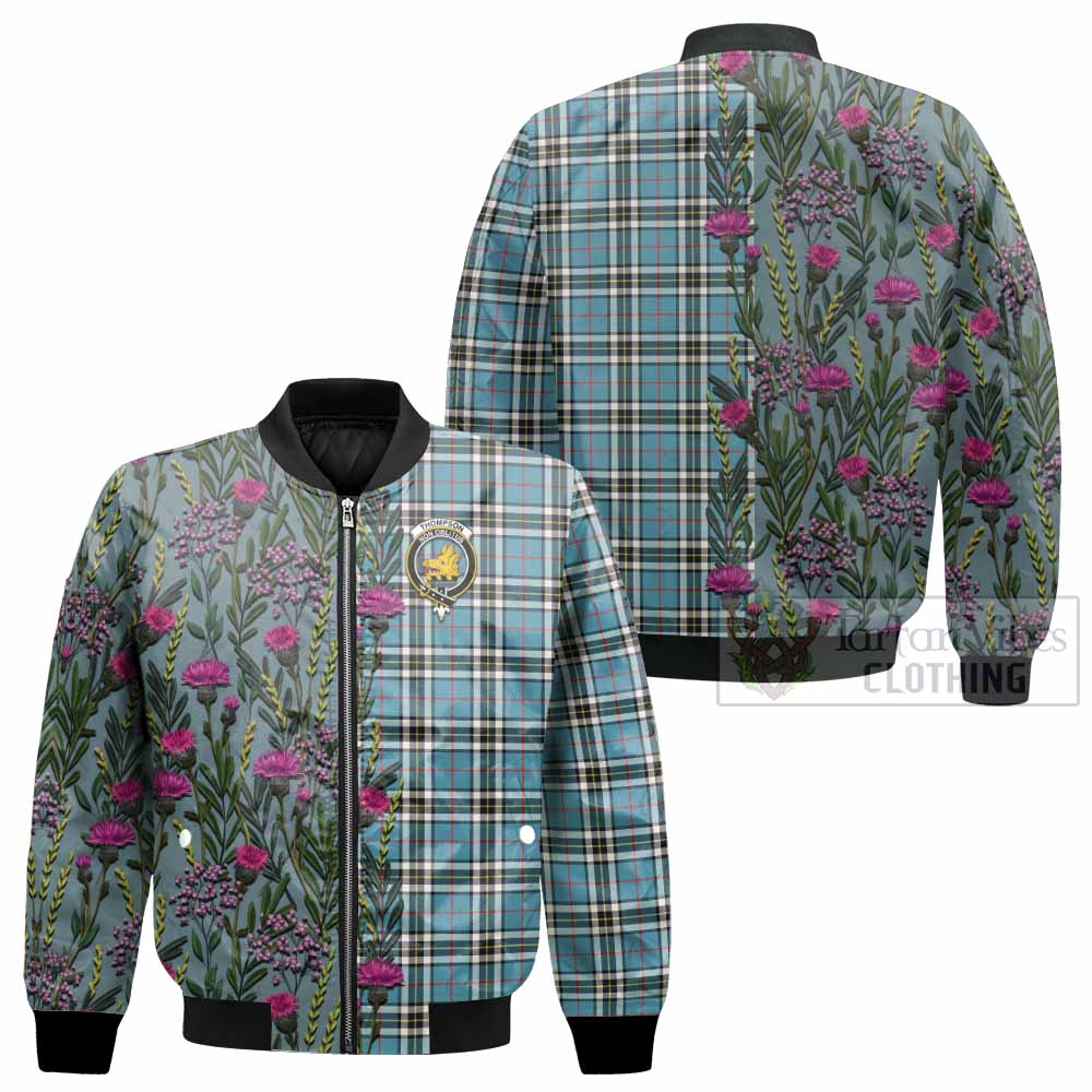 Thompson (Thomson) Family Crest Tartan Bomber Jacket Scottish Thistle Flower Pattern Half Style - Tartan Vibes Clothing