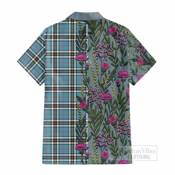 Thompson (Thomson) Family Crest Tartan Cotton Hawaiian Shirt Scottish Thistle Flower Pattern Half Style - Tartan Vibes Clothing