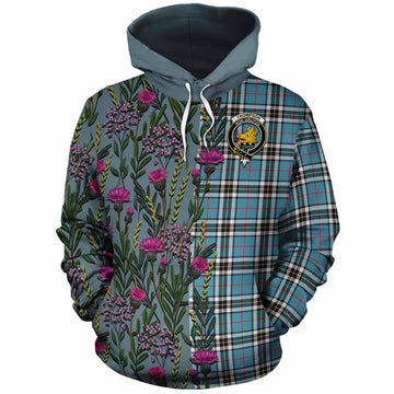 Thompson (Thomson) Family Crest Tartan Cotton Hoodie Scottish Thistle Flower Pattern Half Style - Tartan Vibes Clothing