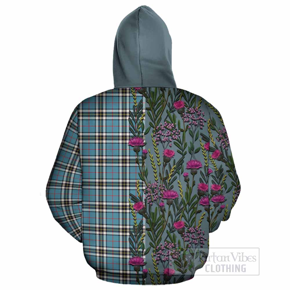 Thompson (Thomson) Family Crest Tartan Cotton Hoodie Scottish Thistle Flower Pattern Half Style - Tartan Vibes Clothing