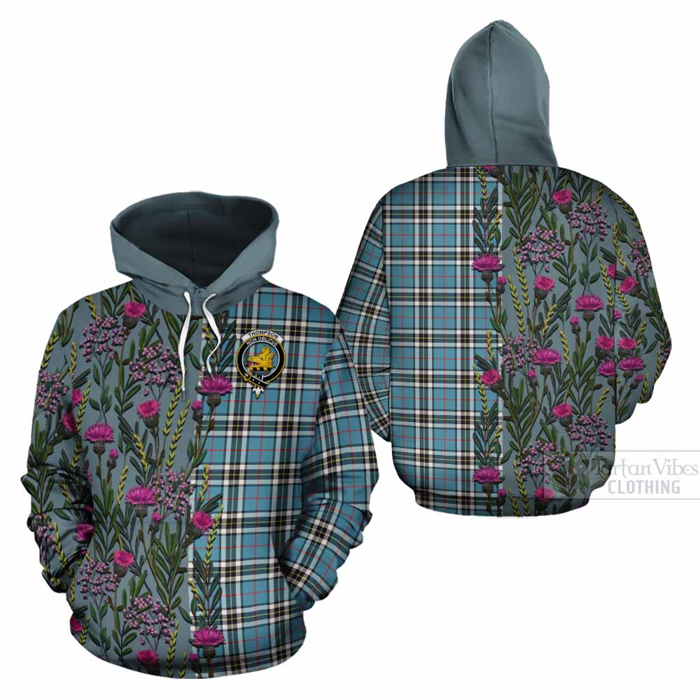 Thompson (Thomson) Family Crest Tartan Cotton Hoodie Scottish Thistle Flower Pattern Half Style - Tartan Vibes Clothing
