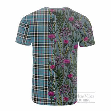 Thompson (Thomson) Family Crest Tartan Cotton T-shirt Scottish Thistle Flower Pattern Half Style