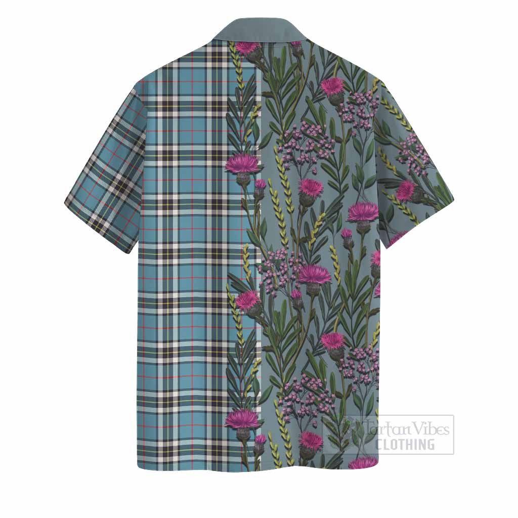 Thompson (Thomson) Family Crest Tartan Hawaiian Shirt Scottish Thistle Flower Pattern Half Style - Tartan Vibes Clothing