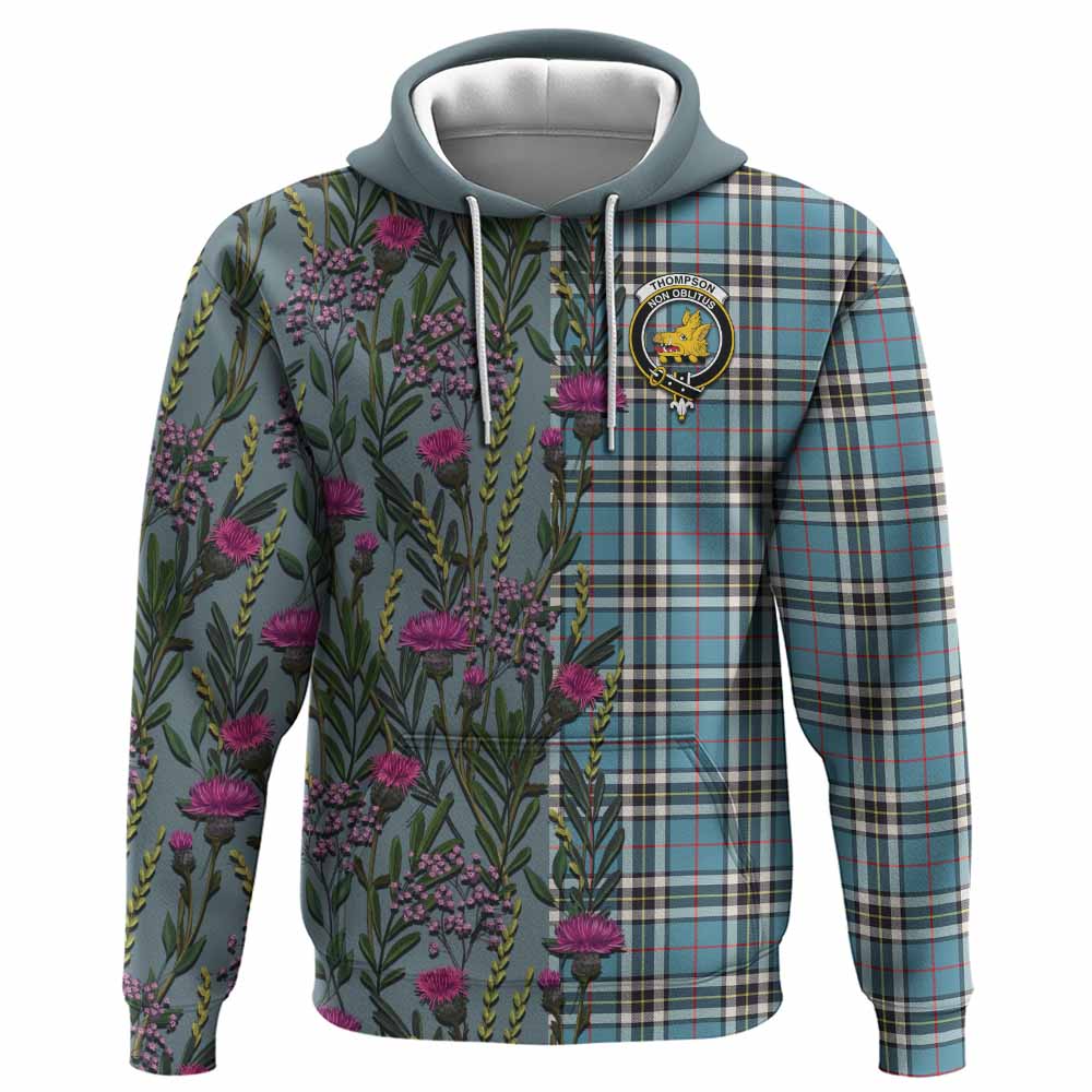 Thompson (Thomson) Family Crest Tartan Hoodie Scottish Thistle Flower Pattern Half Style - Tartan Vibes Clothing