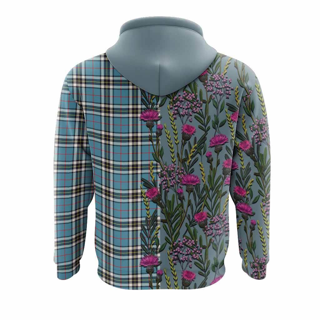 Thompson (Thomson) Family Crest Tartan Hoodie Scottish Thistle Flower Pattern Half Style - Tartan Vibes Clothing