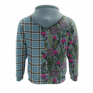 Thompson (Thomson) Family Crest Tartan Hoodie Scottish Thistle Flower Pattern Half Style - Tartan Vibes Clothing