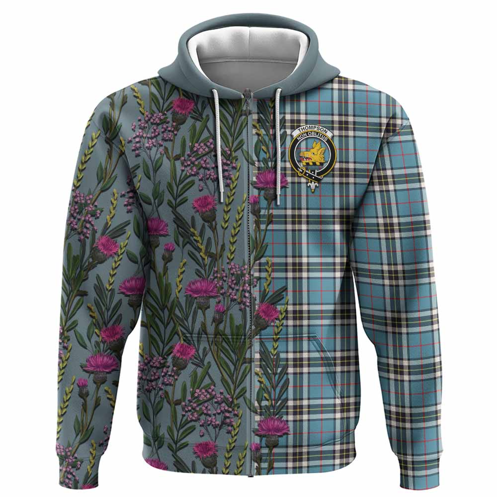 Thompson (Thomson) Family Crest Tartan Hoodie Scottish Thistle Flower Pattern Half Style - Tartan Vibes Clothing